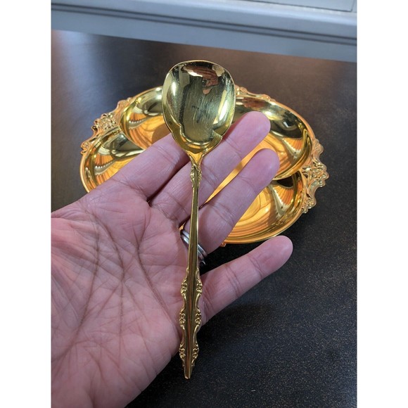 Vintage International Silver 24K G.E. 4-Leaf Clover Spoon/ Nut Candy Bonbon Dish - Picture 3 of 9